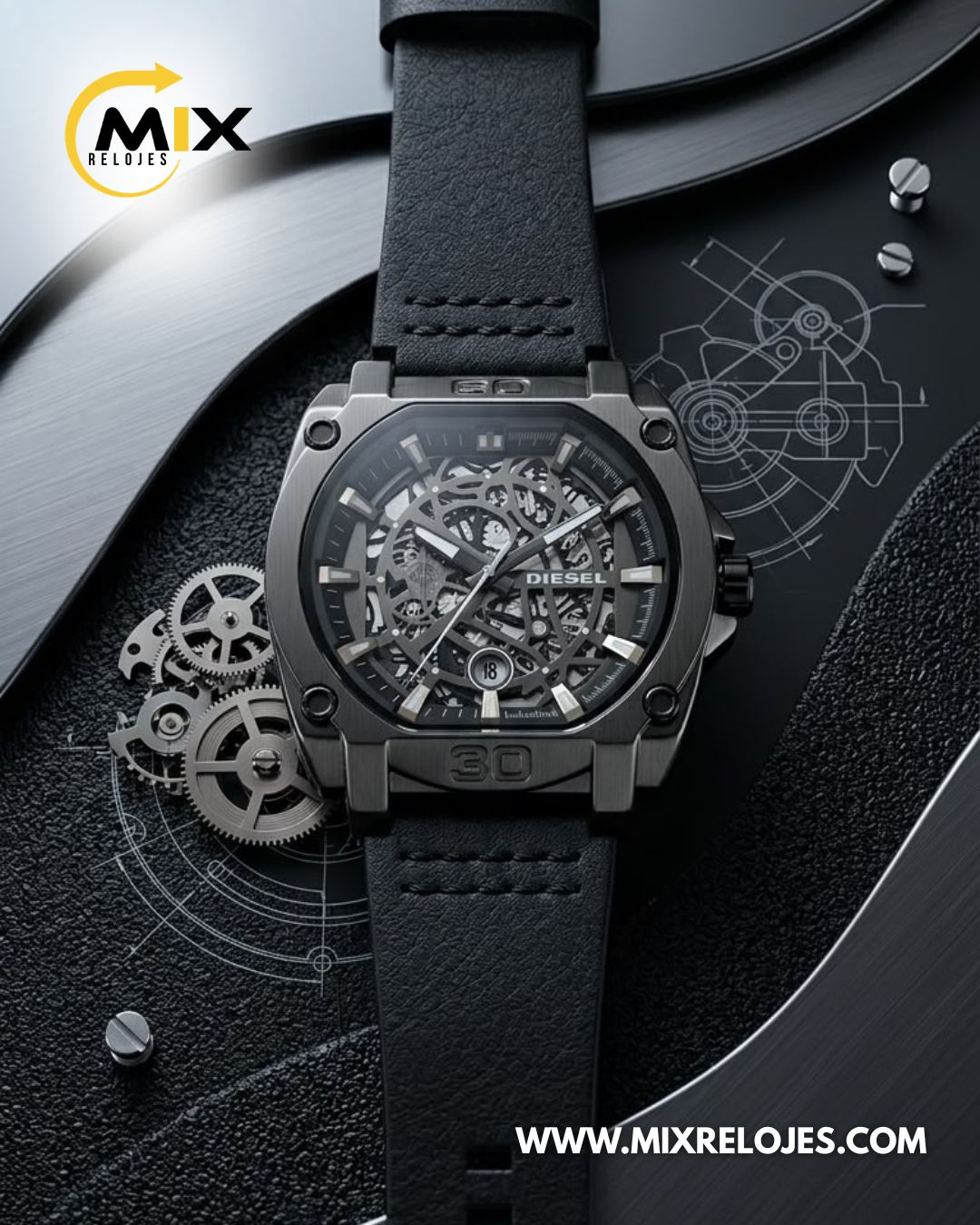 RELOJ DIESEL PLATE CUERO