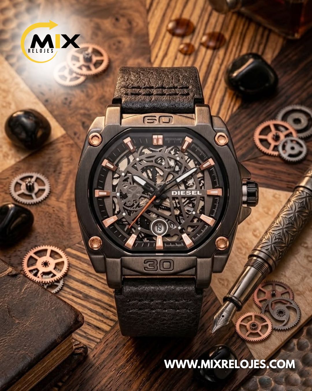 RELOJ DIESEL PLATE CUERO