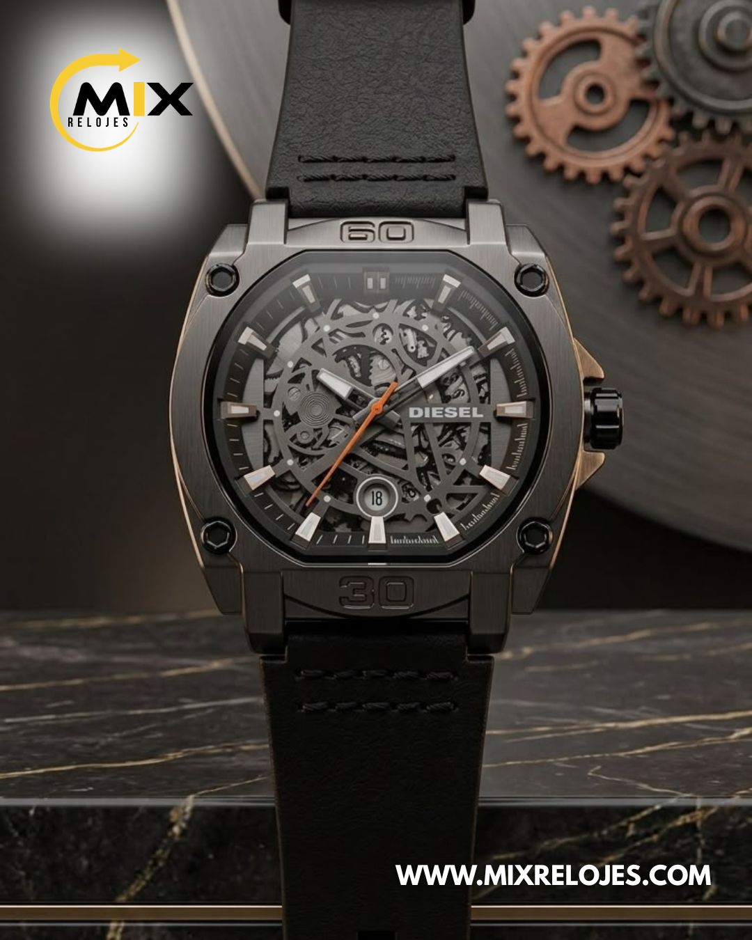RELOJ DIESEL PLATE CUERO